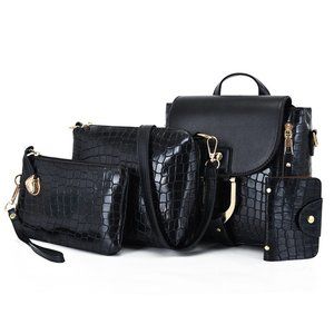 Black Croc style  PVC Patent Leather Bag, Clutch and bonus wristlet